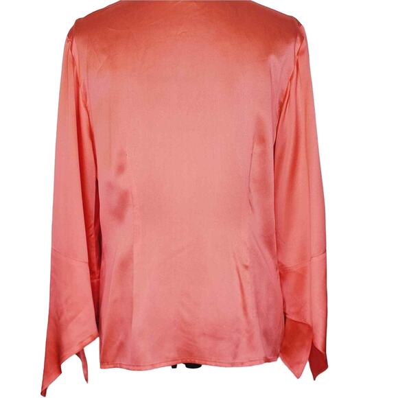 Vintage Finley USA Salmon Silk Long Sleeve Tie Sleeve Abalone Buttons Blouse LG - Picture 9 of 13